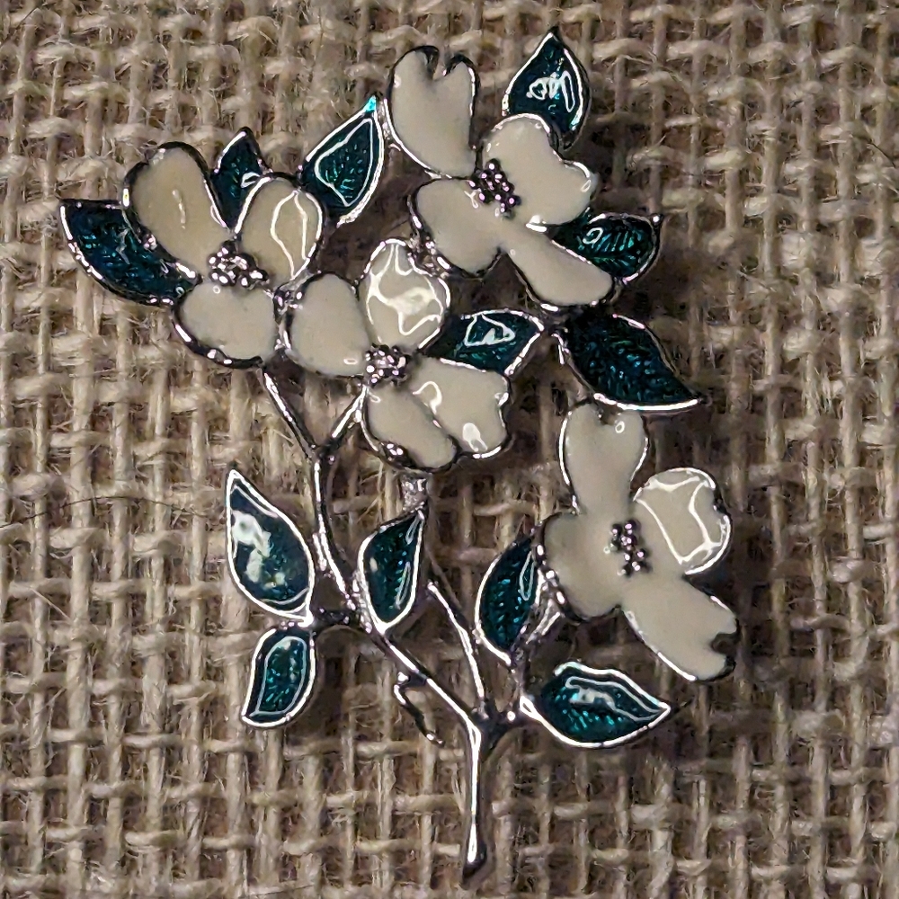 Signed Fish Enterprises Fine Enamel Flower Brooch